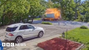 Moment truck explodes while driving through Chicago suburb – BBC